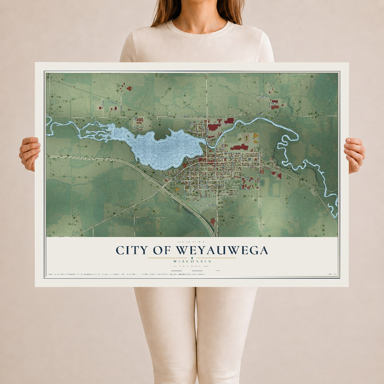Map of Weyauwega, Wisconsin, 24 x 36 inch unframed archival matte print