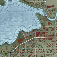 Close-up of the map of Weyauwega, Wisconsin print showing street and building detail