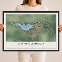 Map of Weyauwega, Wisconsin, 18 x 24 inch print in a black wood frame