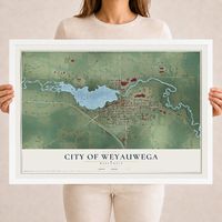 Map of Weyauwega, Wisconsin, 18 x 24 inch print in a white wood frame