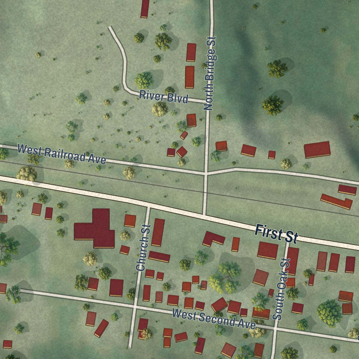 Close-up of the map of Wheeler, Wisconsin print showing street and building detail