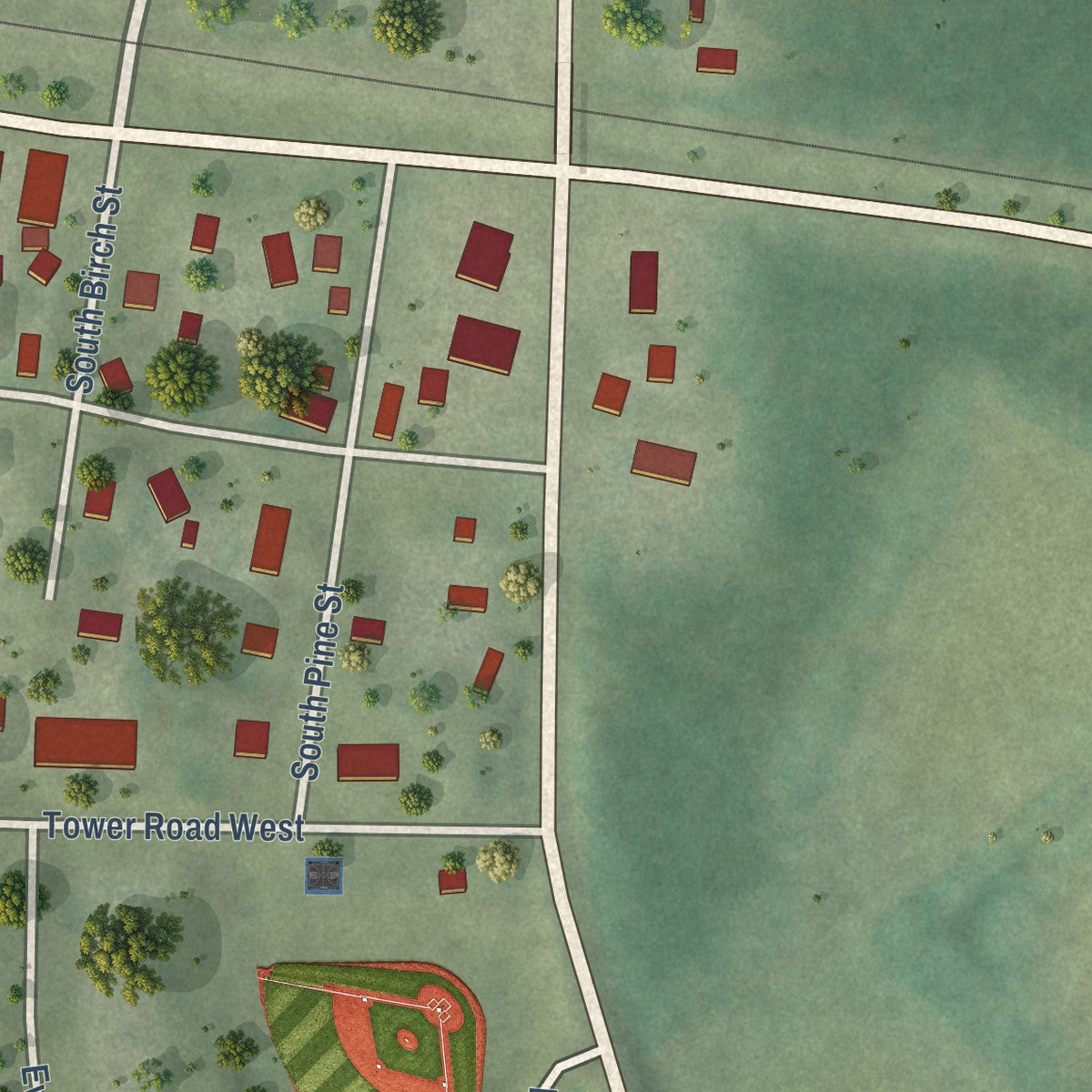 Second close-up of the map of Wheeler, Wisconsin print showing more streets and buildings