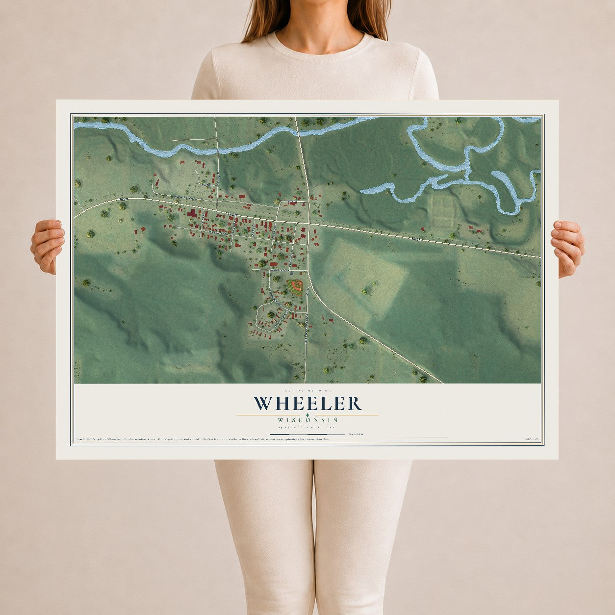 Map of Wheeler, Wisconsin, 24 x 36 inch unframed archival matte print