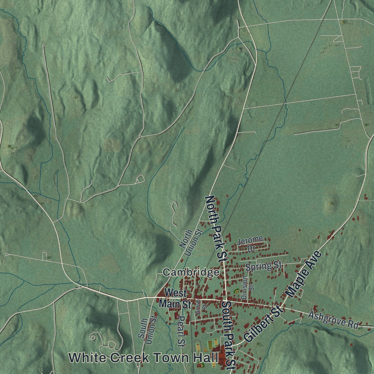 Close-up of the map of White Creek, New York print showing street and building detail