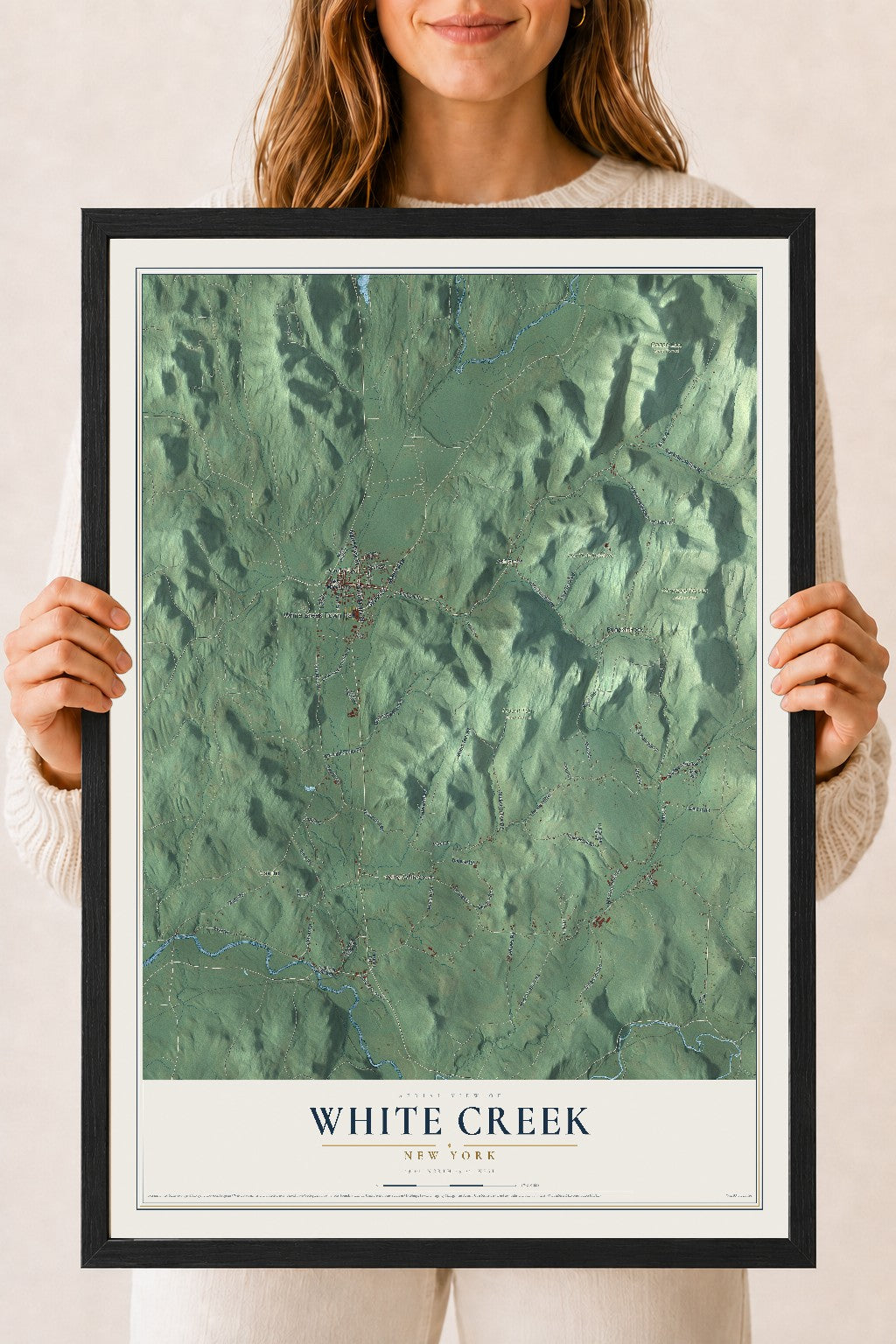 Map of White Creek, New York, 18 x 24 inch print in a black wood frame