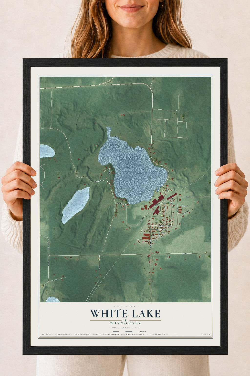 Map of White Lake, Wisconsin, 18 x 24 inch print in a black wood frame