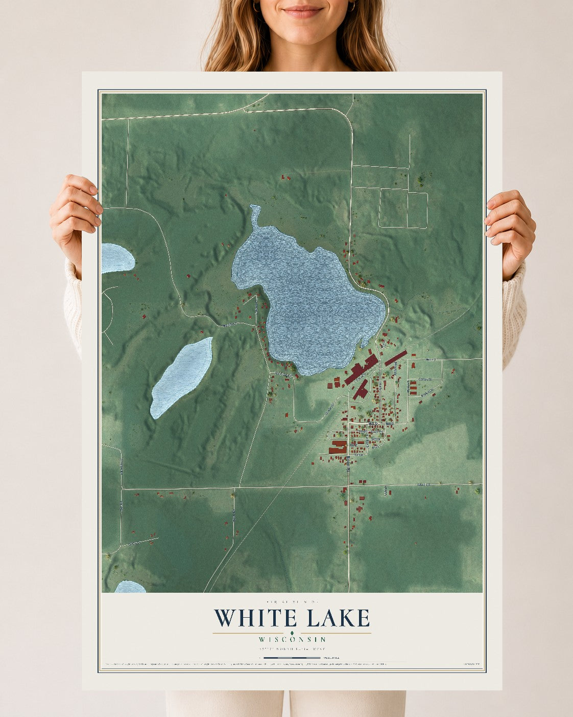 Map of White Lake, Wisconsin, 24 x 36 inch unframed archival matte print