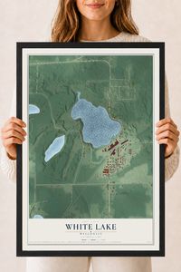 Map of White Lake, Wisconsin, 18 x 24 inch print in a black wood frame