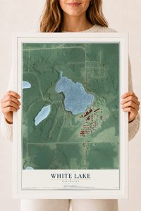 Map of White Lake, Wisconsin, 18 x 24 inch print in a white wood frame