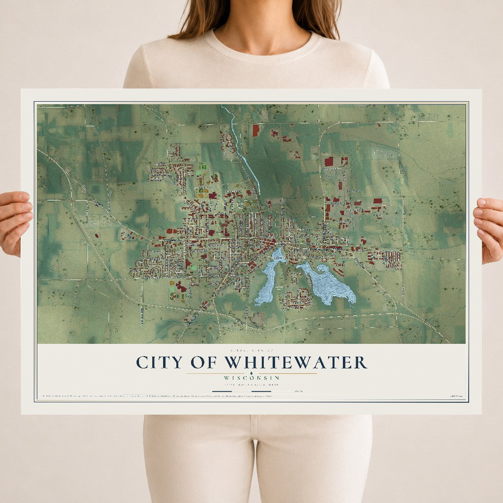 Map of Whitewater, Wisconsin, 18 x 24 inch unframed archival matte print