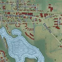Second close-up of the map of Whitewater, Wisconsin print showing more streets and buildings