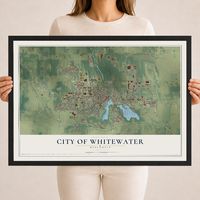 Map of Whitewater, Wisconsin, 18 x 24 inch print in a black wood frame