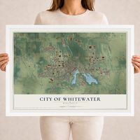 Map of Whitewater, Wisconsin, 18 x 24 inch print in a white wood frame