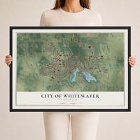 Map of Whitewater, Wisconsin, 24 x 36 inch print in a black wood frame