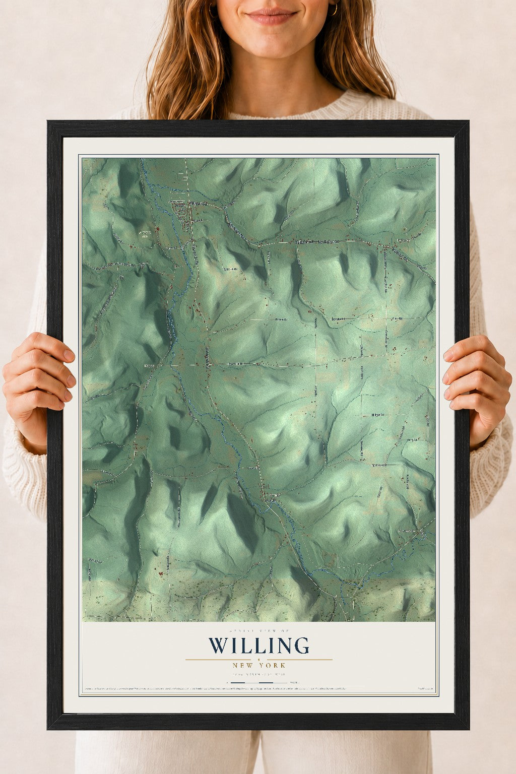 Map of Willing, New York, 18 x 24 inch print in a black wood frame