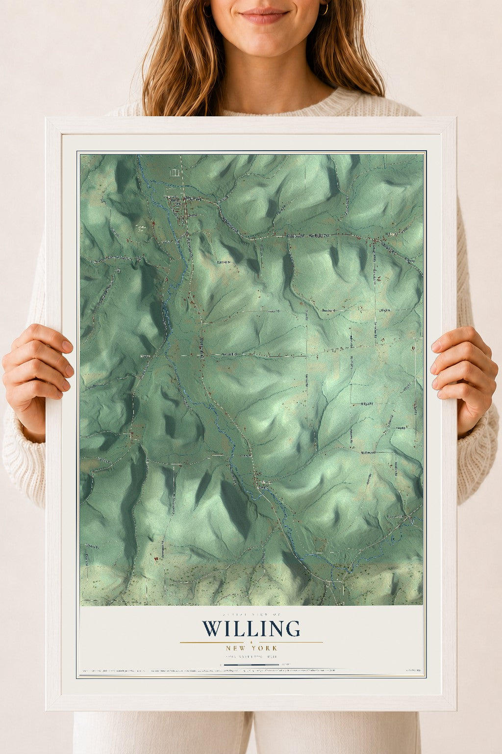 Map of Willing, New York, 18 x 24 inch print in a white wood frame