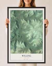 Map of Willing, New York, 24 x 36 inch print in a black wood frame