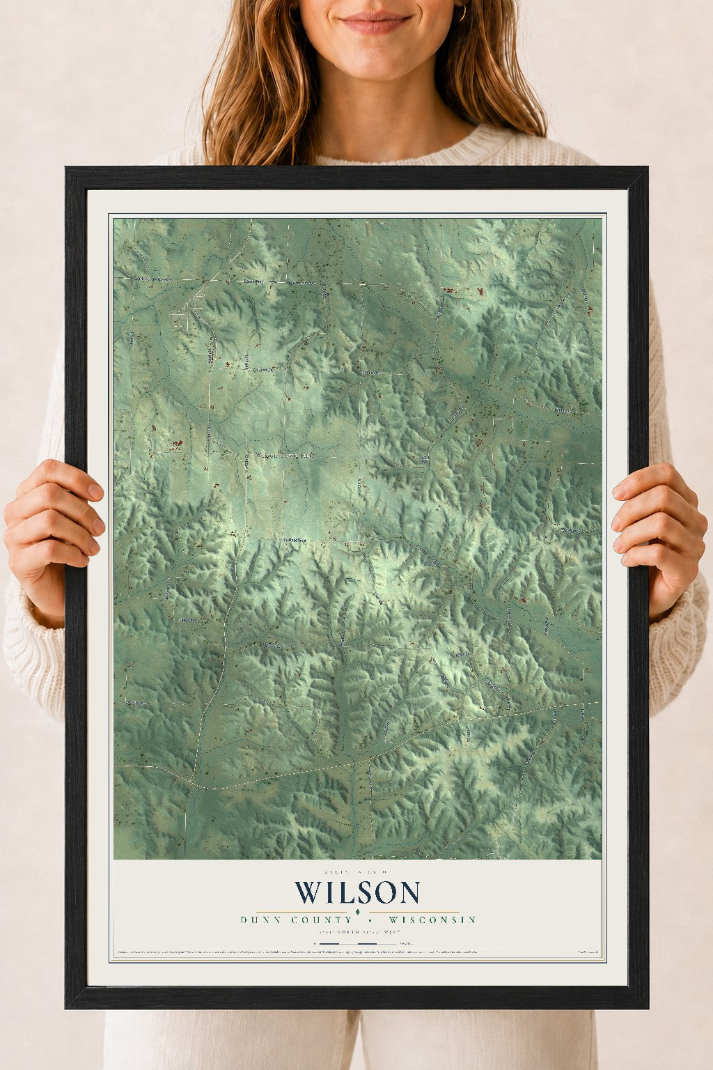 Map of Wilson, Dunn County, Wisconsin, 18 x 24 inch print in a black wood frame