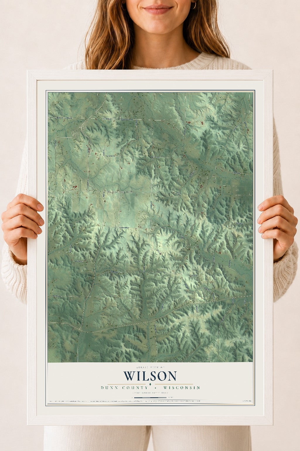 Map of Wilson, Dunn County, Wisconsin, 18 x 24 inch print in a white wood frame