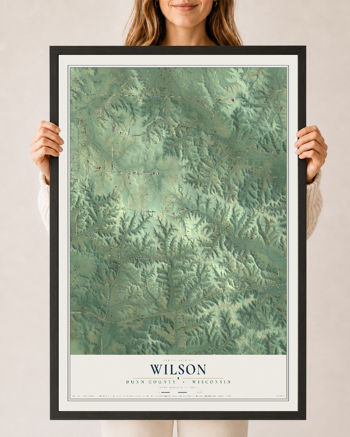 Map of Wilson, Dunn County, Wisconsin, 24 x 36 inch print in a black wood frame
