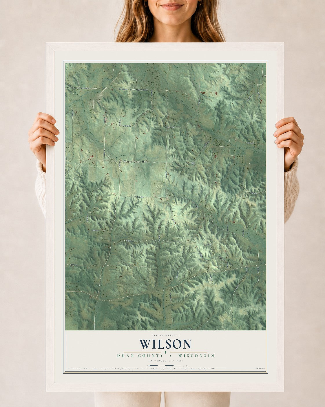 Map of Wilson, Dunn County, Wisconsin, 24 x 36 inch print in a white wood frame