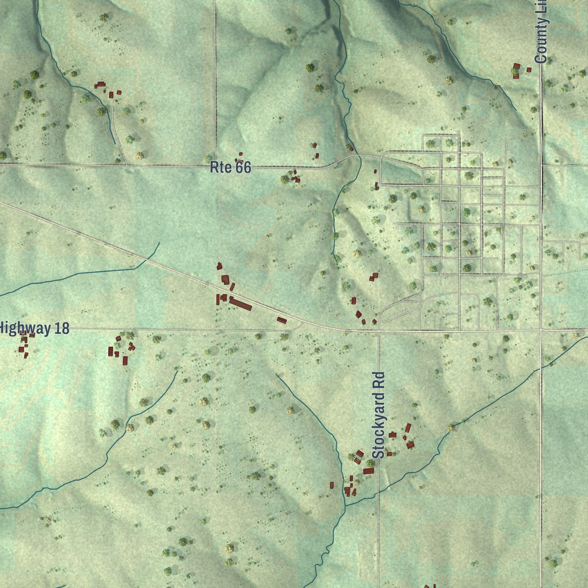Close-up of the map of Wingville, Wisconsin print showing street and building detail