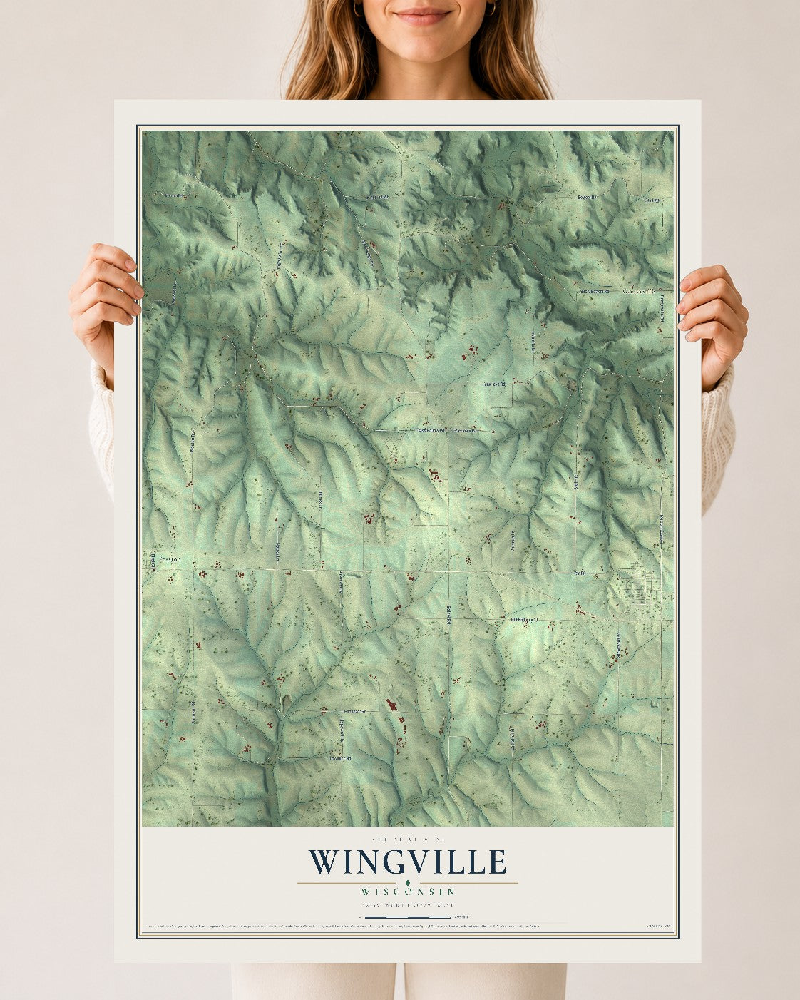 Map of Wingville, Wisconsin, 24 x 36 inch unframed archival matte print