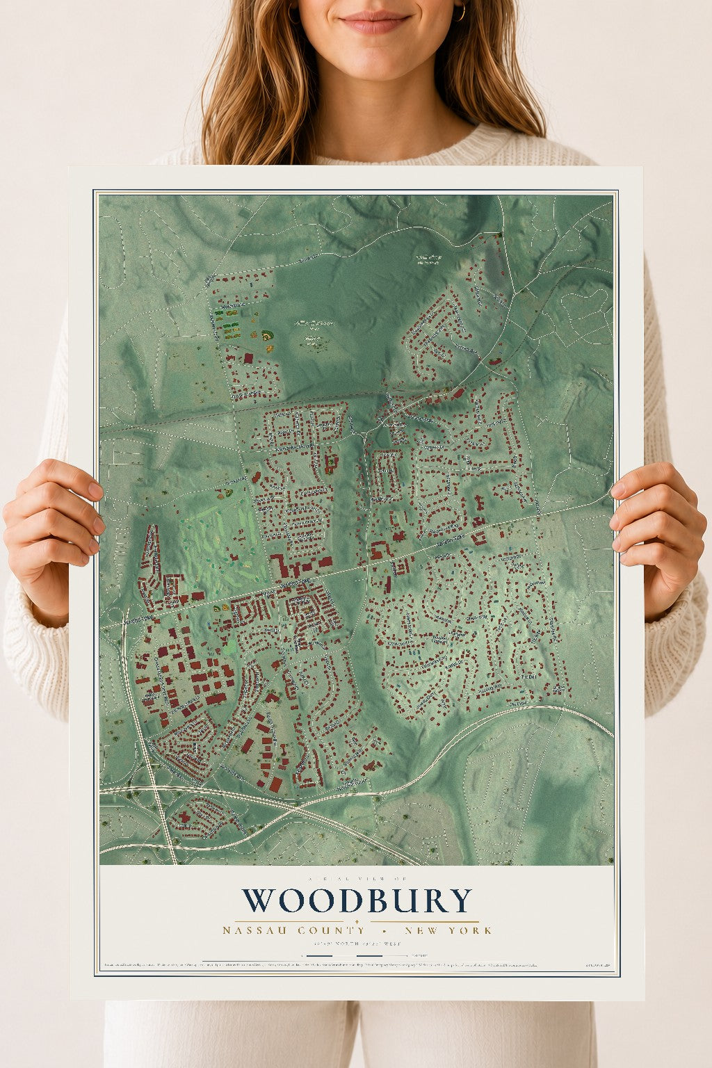 Map of Woodbury, Nassau County, New York, 18 x 24 inch unframed archival matte print