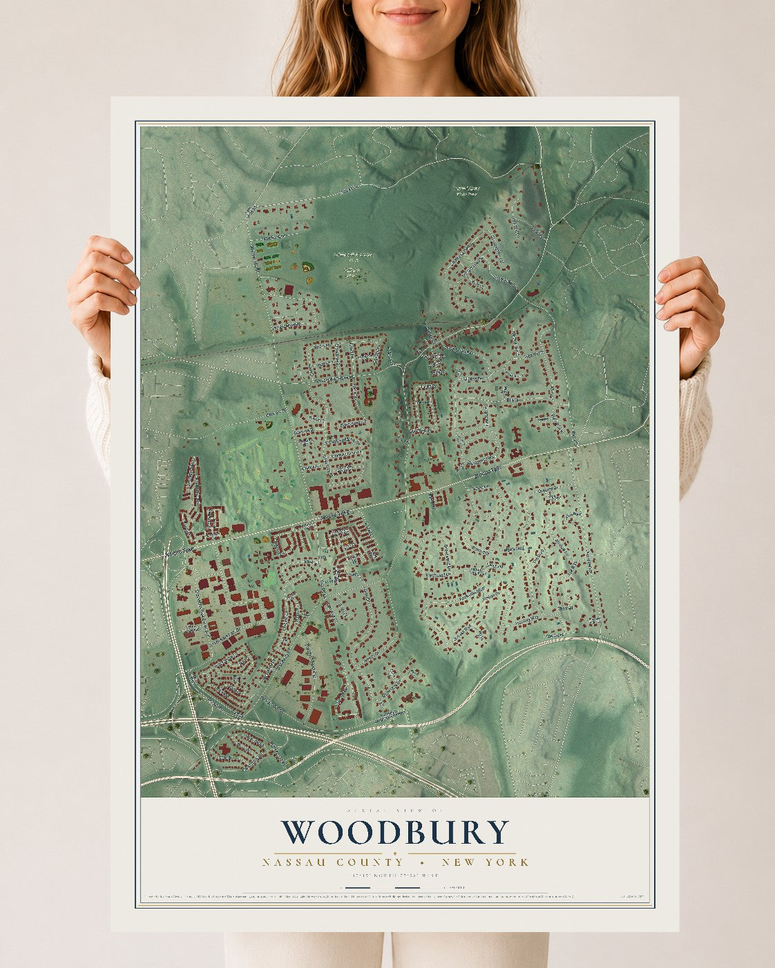 Map of Woodbury, Nassau County, New York, 24 x 36 inch unframed archival matte print