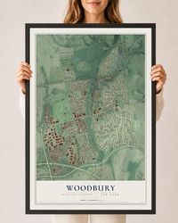 Map of Woodbury, Nassau County, New York, 24 x 36 inch print in a black wood frame