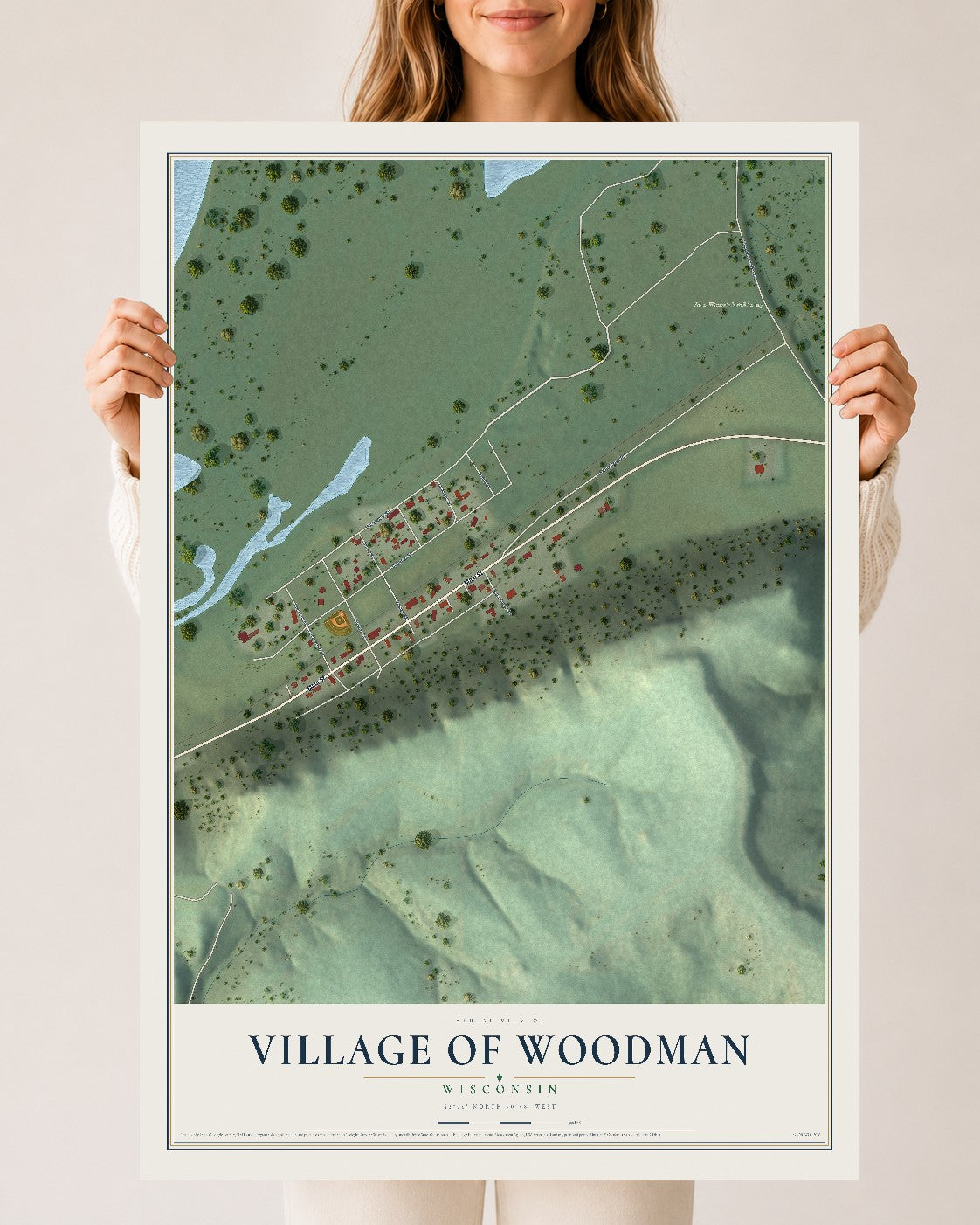 Map of Woodman, Wisconsin, 24 x 36 inch unframed archival matte print