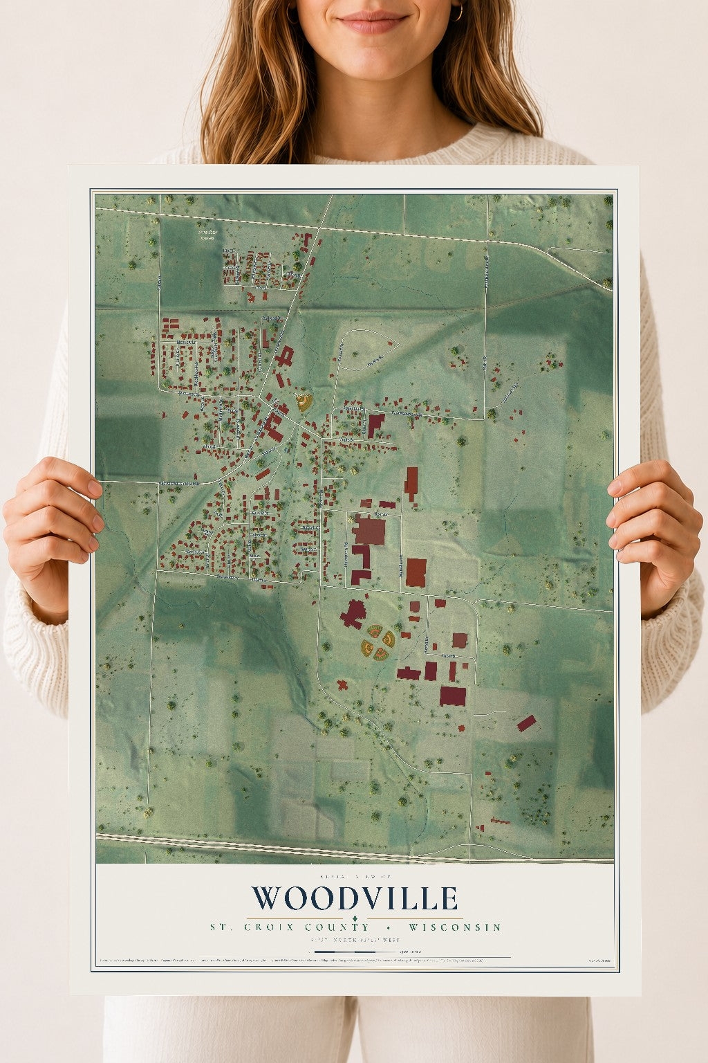 Map of Woodville, St. Croix County, Wisconsin, 18 x 24 inch unframed archival matte print