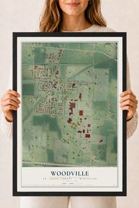 Map of Woodville, St. Croix County, Wisconsin, 18 x 24 inch print in a black wood frame