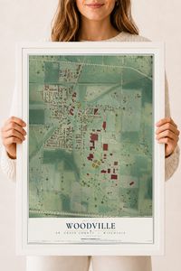 Map of Woodville, St. Croix County, Wisconsin, 18 x 24 inch print in a white wood frame
