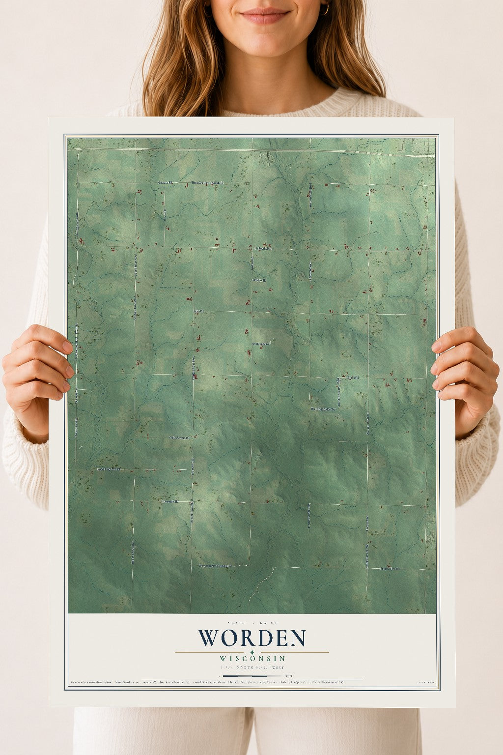 Map of Worden, Wisconsin, 18 x 24 inch unframed archival matte print