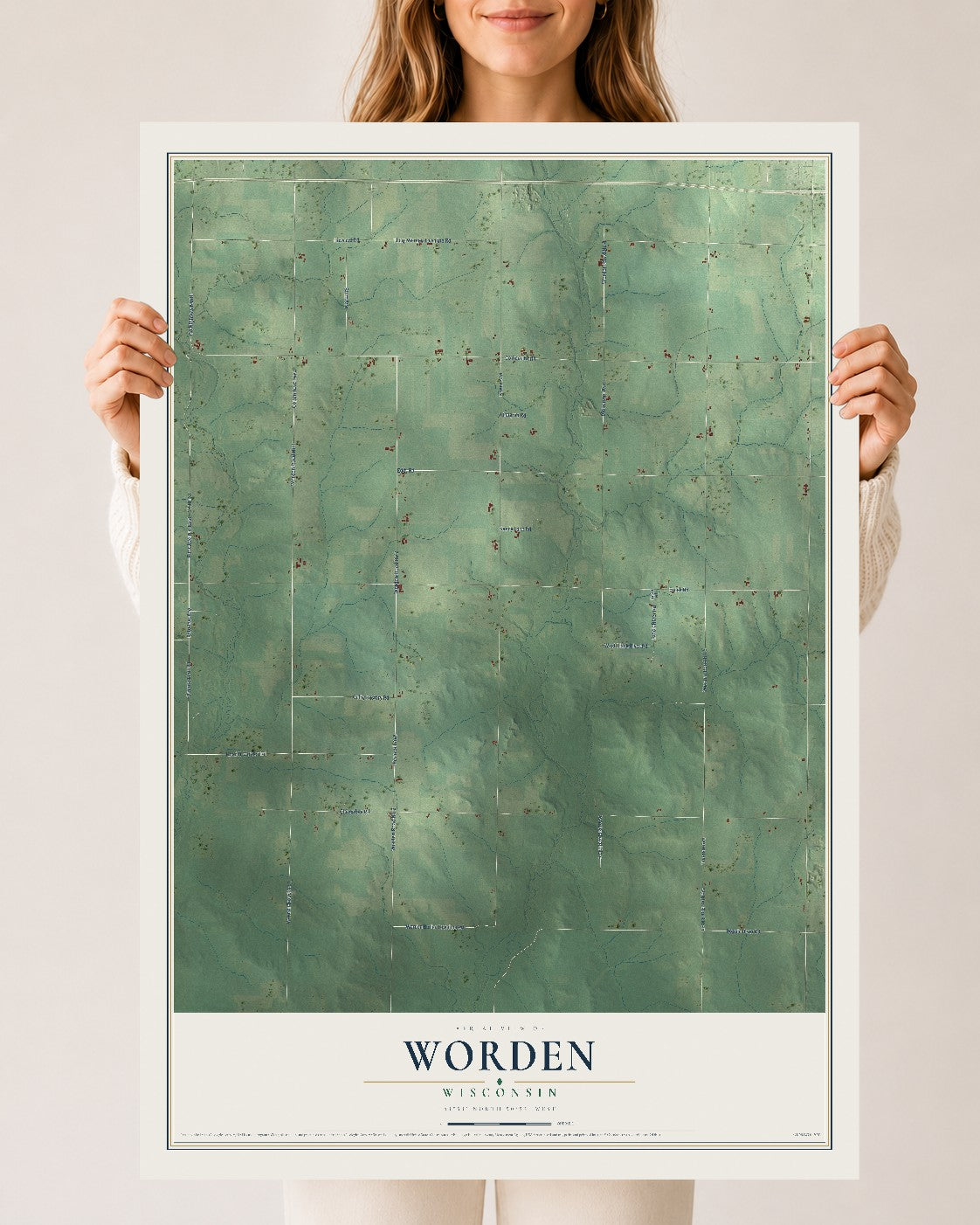 Map of Worden, Wisconsin, 24 x 36 inch unframed archival matte print