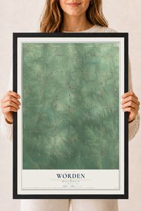 Map of Worden, Wisconsin, 18 x 24 inch print in a black wood frame