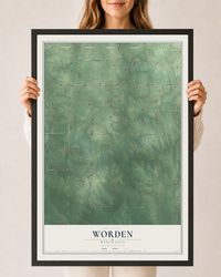 Map of Worden, Wisconsin, 24 x 36 inch print in a black wood frame