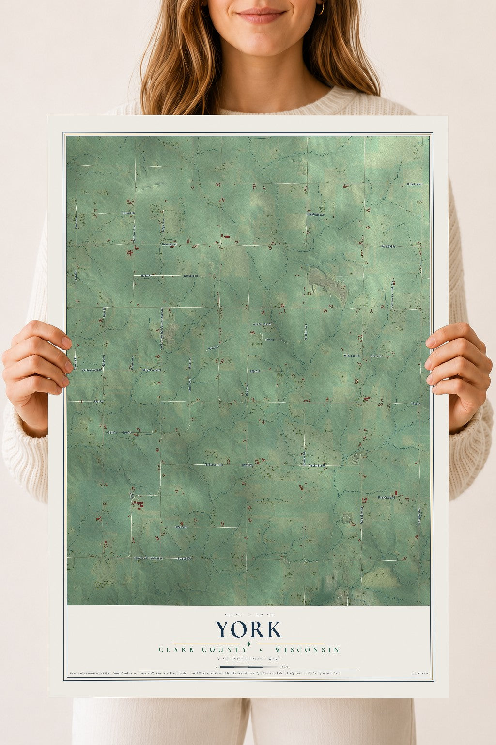 Map of York, Clark County, Wisconsin, 18 x 24 inch unframed archival matte print