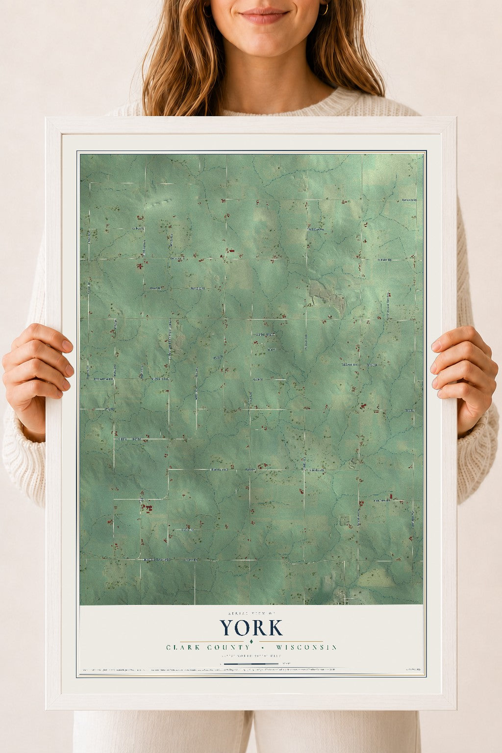 Map of York, Clark County, Wisconsin, 18 x 24 inch print in a white wood frame