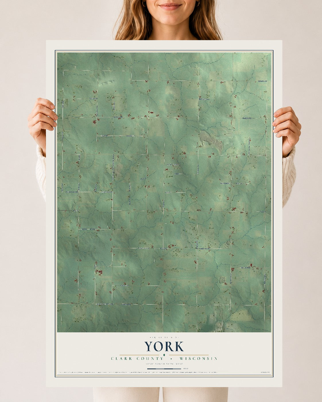 Map of York, Clark County, Wisconsin, 24 x 36 inch unframed archival matte print