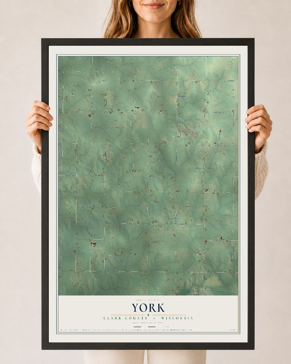 Map of York, Clark County, Wisconsin, 24 x 36 inch print in a black wood frame