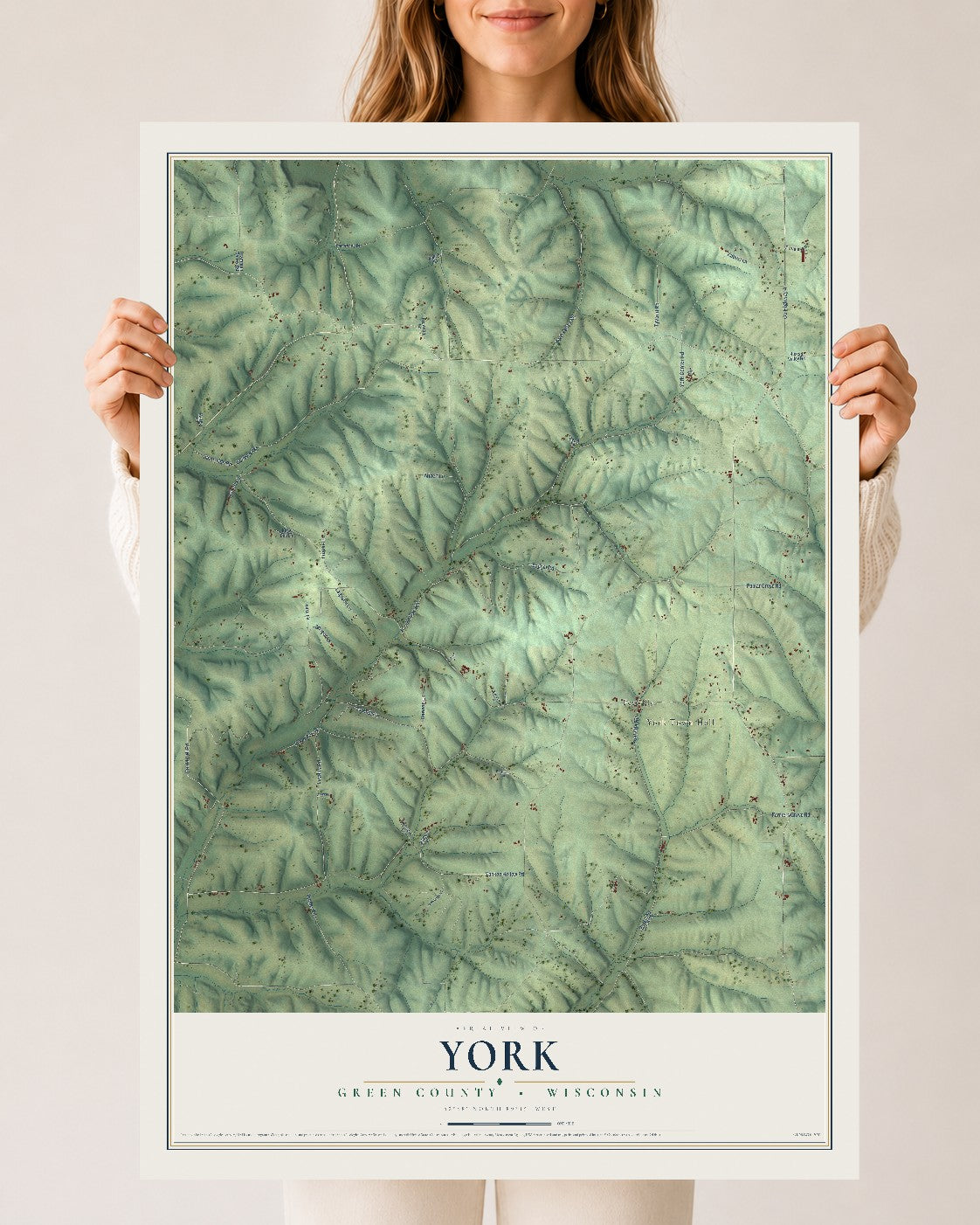 Map of York, Green County, Wisconsin, 24 x 36 inch unframed archival matte print