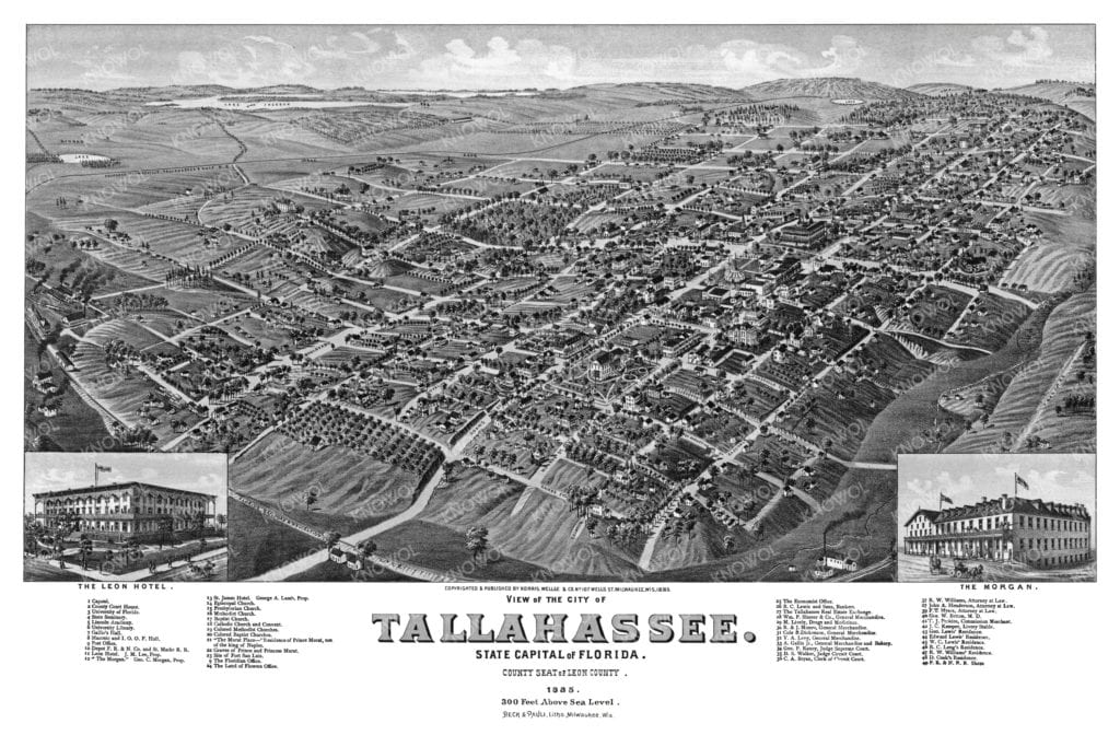 Restored map of Tallahassee, Florida from 1885