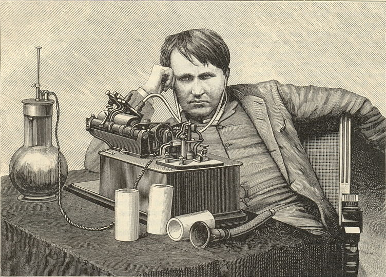 A young Thomas Edison with his telegraph