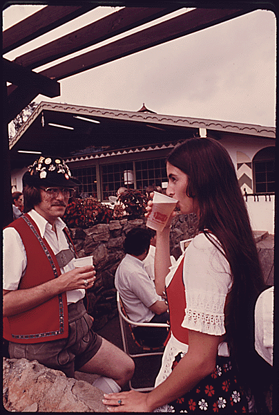 Visitors of German ancestry attending the fifth annual Oktoberfest in Helen, Georgia.