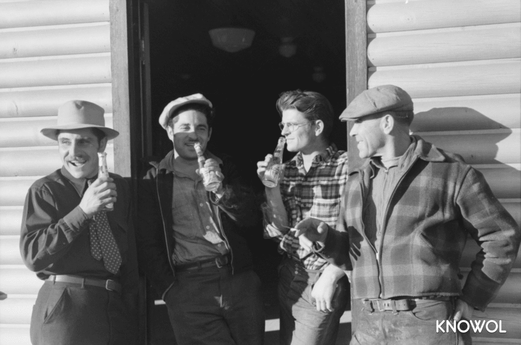 Shasta Dam construction workers drinking beer at a bar in Central Valley, California.