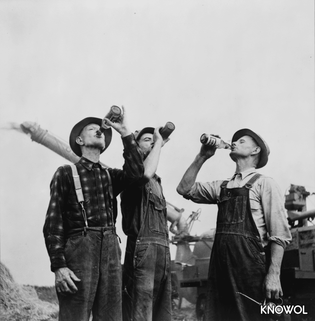 Farmers from Jackson, Michigan chugging beer in the fall of 1941.