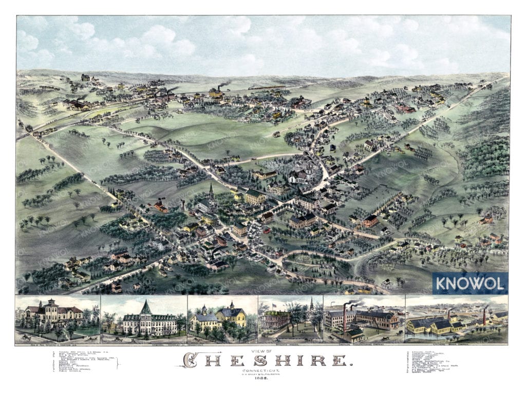 Restored map of Cheshire, Connecticut from 1882