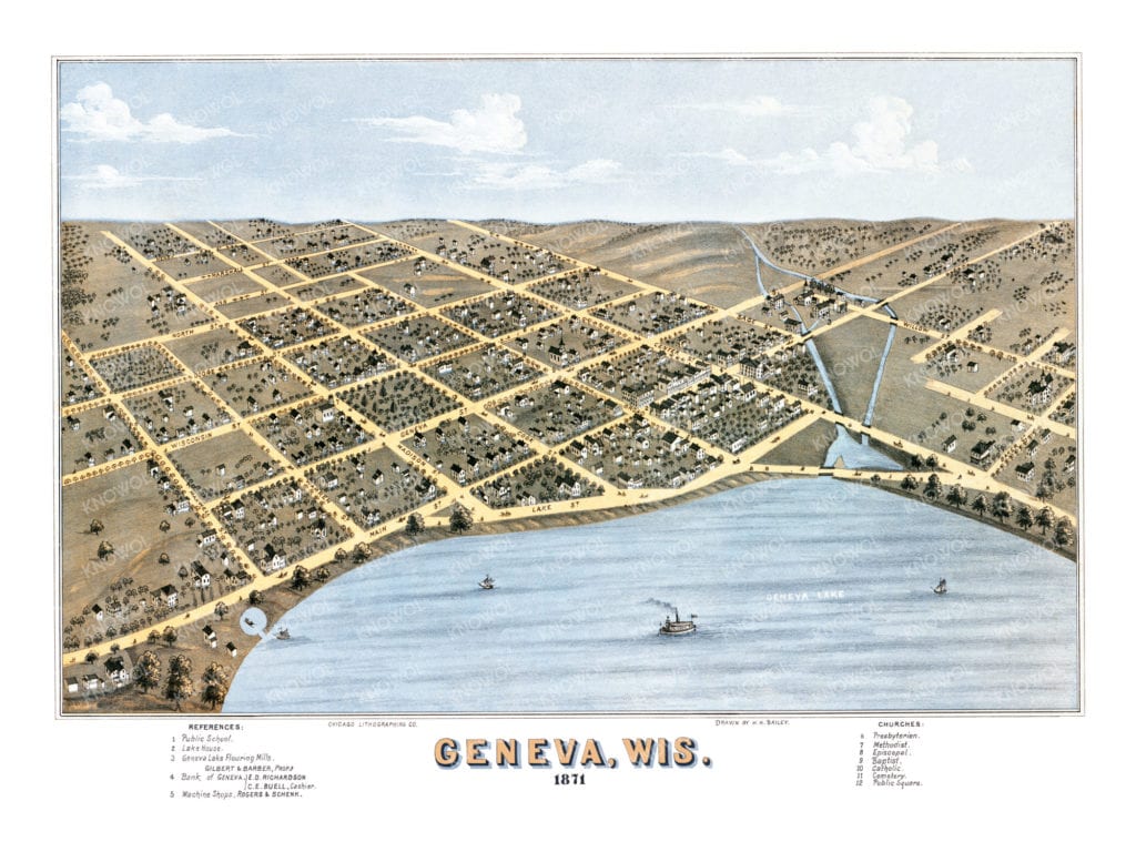Restored map of Geneva, Wisconsin from 1871